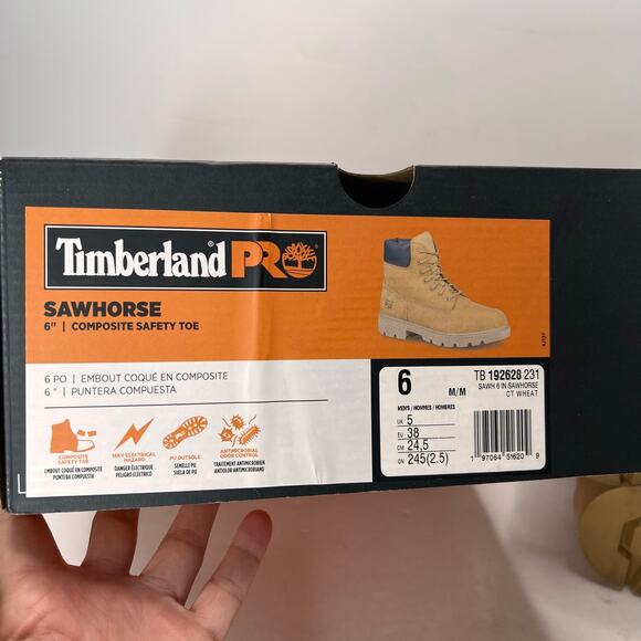 Timberland PRO Sawhorse 6" Composite Safety Toe Boots Wheat Men 6M - Picture 10 of 10